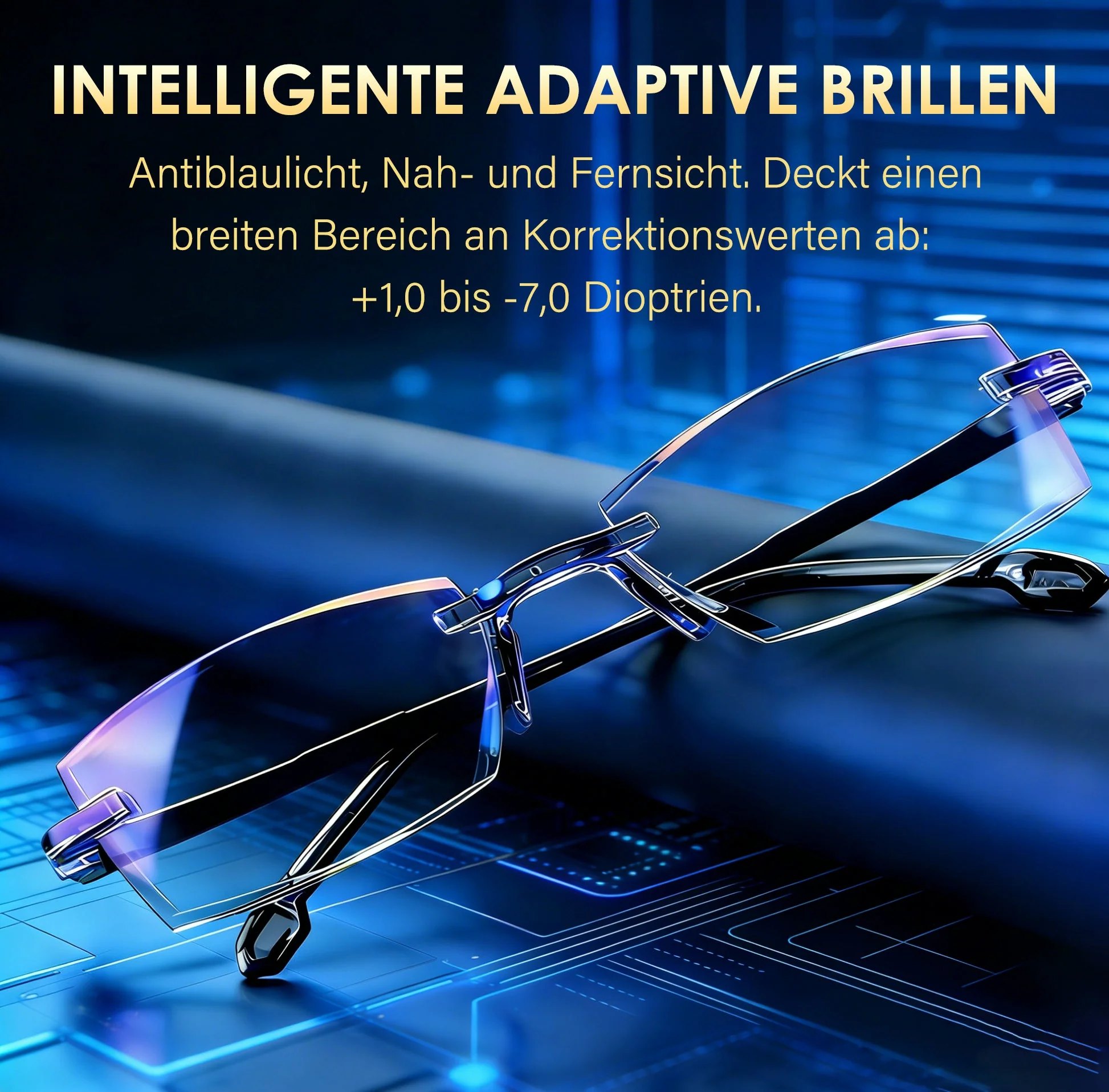 Sapphire Smart Adaptive Brille — Kristallklare Sicht nah & fern, Anti-Blaulicht